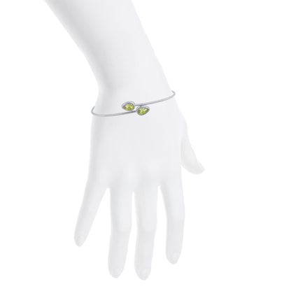 2 Ct Peridot Pear Bezel Bangle Bracelet .925 Sterling Silver