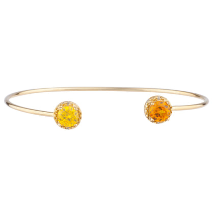 14Kt Gold Orange & Yellow Citrine Diamond Round Bangle Bracelet