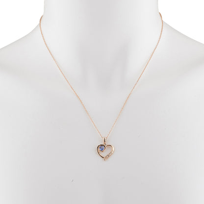 14Kt Rose Gold Plated Tanzanite & Diamond Heart Pendant