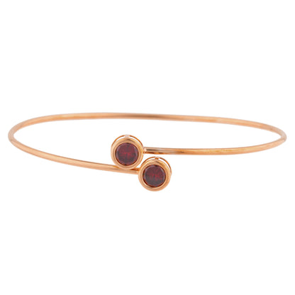 14Kt Rose Gold Plated Garnet Round Bezel Bangle Bracelet