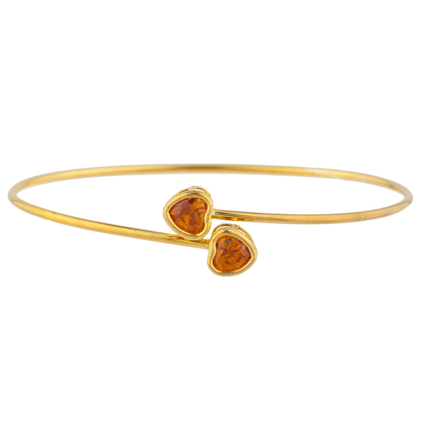 14Kt Yellow Gold Plated Orange Citrine Heart Bezel Bangle Bracelet