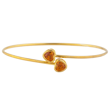 14Kt Yellow Gold Plated Orange Citrine Heart Bezel Bangle Bracelet