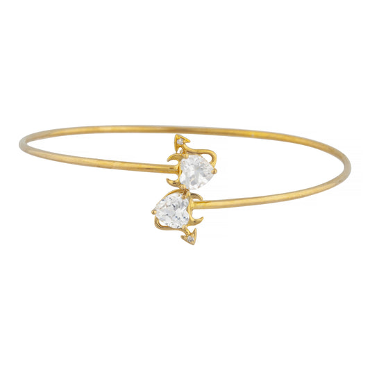 Zirconia & Diamond Devil Heart Bangle Bracelet 14Kt Yellow Gold Rose Gold Silver