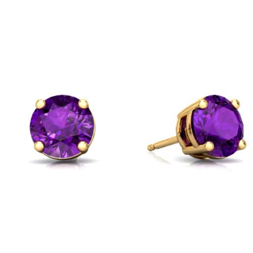 14Kt Yellow Gold Amethyst Round Stud Earrings