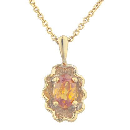 14Kt Yellow Gold Plated Orange Citrine Oval Design Pendant