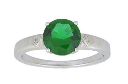 2 Ct Created Emerald & Diamond Round Ring .925 Sterling Silver Rhodium Finish