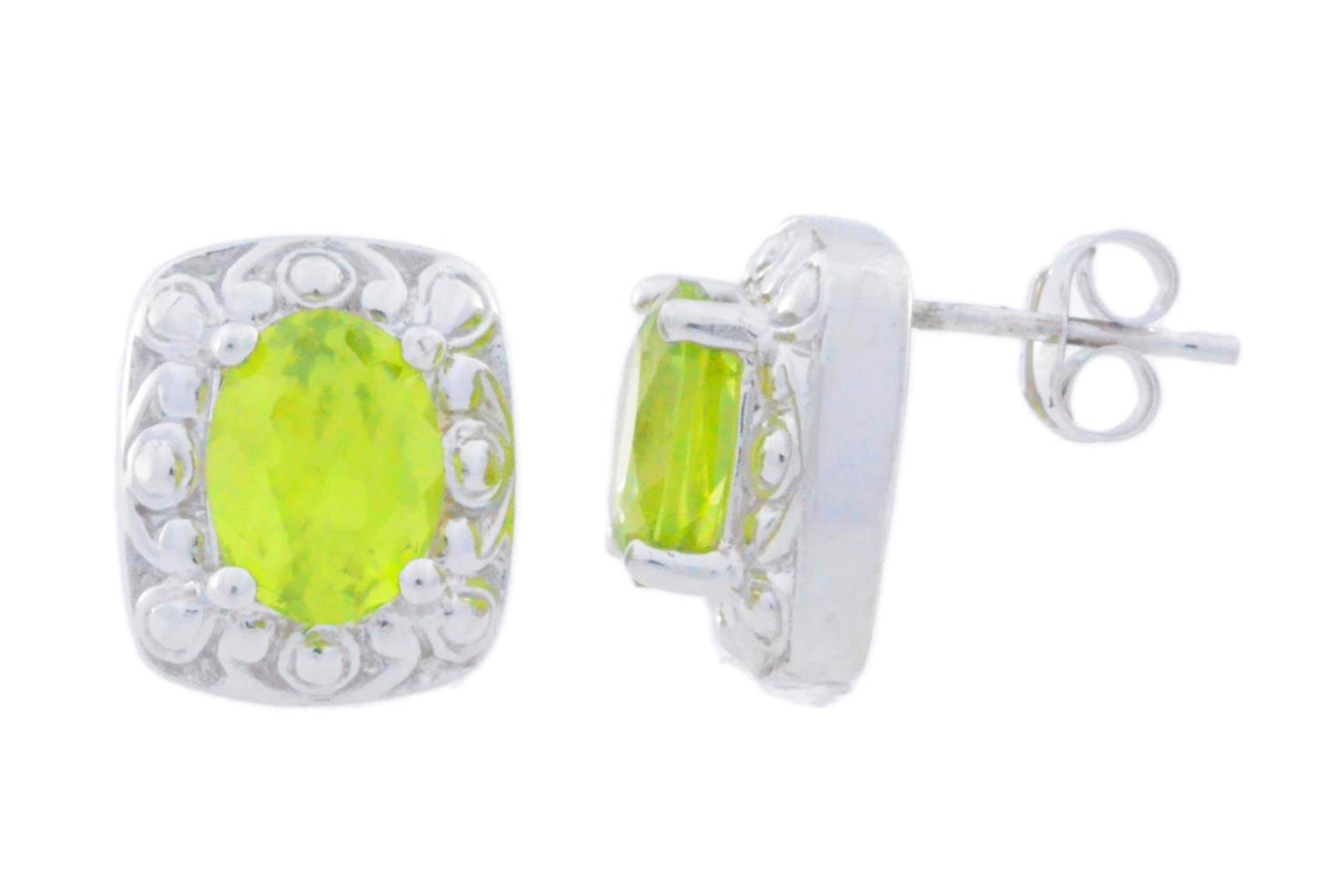 3 Ct Peridot Oval Stud Earrings .925 Sterling Silver