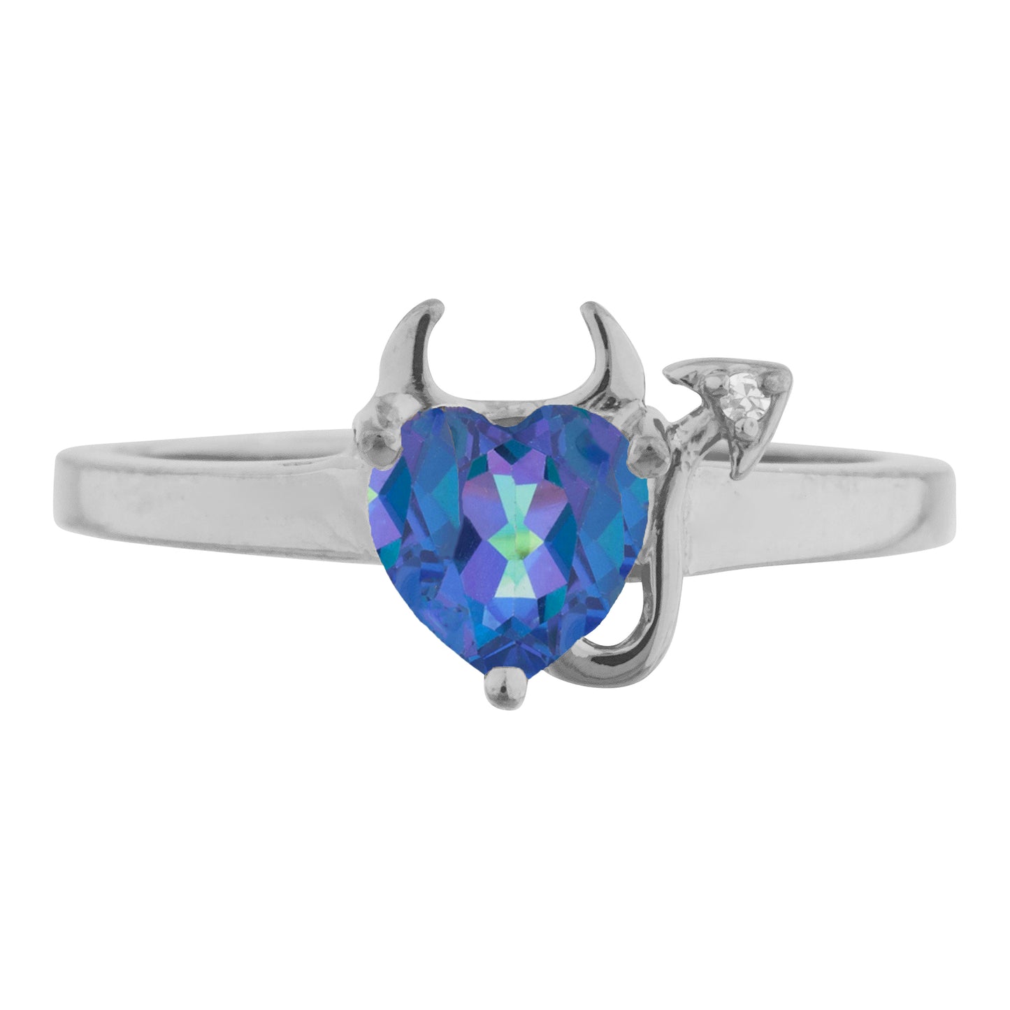 14Kt Gold Natural Blue Mystic Topaz & Diamond Devil Heart Ring