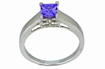 0.50 Ct Amethyst & Diamond Princess Cut Ring .925 Sterling Silver Rhodium Finish