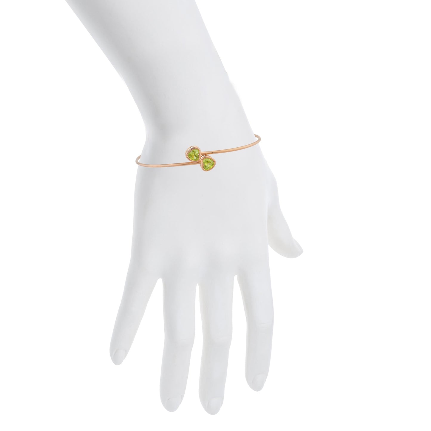 14Kt Rose Gold Plated Peridot Heart Bezel Bangle Bracelet