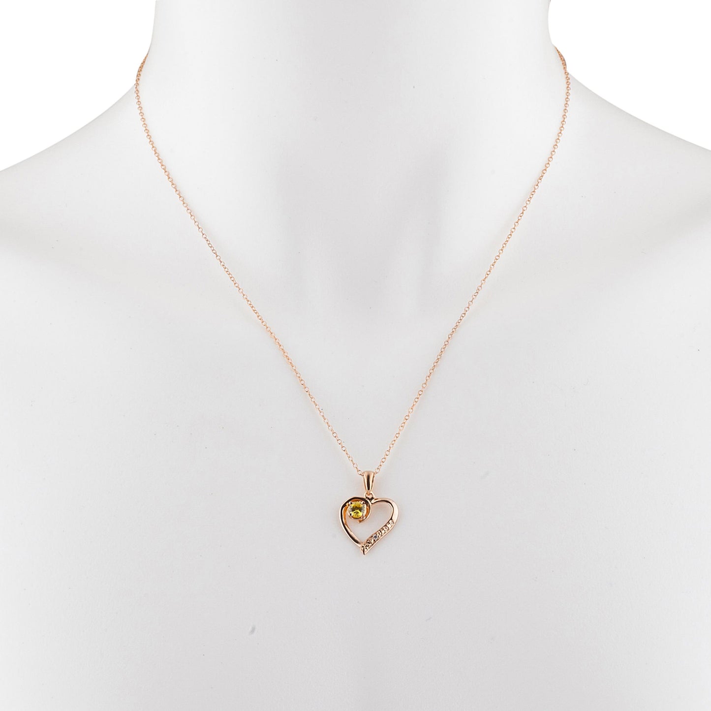 14Kt Rose Gold Plated Yellow Citrine & Diamond Heart Pendant