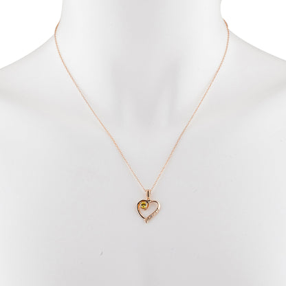 14Kt Rose Gold Plated Yellow Citrine & Diamond Heart Pendant