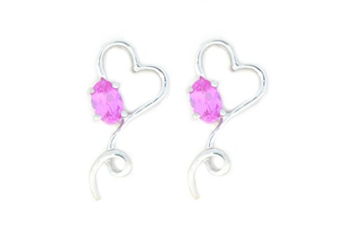 1 Ct Pink Sapphire Oval Heart Stud Earrings .925 Sterling Silver