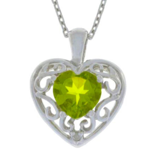 1 Ct Peridot Heart LOVE Diamond Pendant .925 Sterling Silver Rhodium Finish