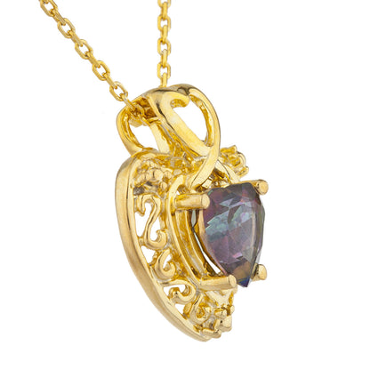 14Kt Yellow Gold Plated Natural Mystic Topaz Heart Design Pendant