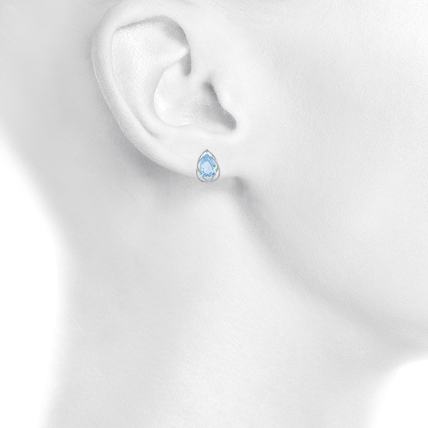 4 Ct Blue Topaz Pear Teardrop Design Stud Earrings .925 Sterling Silver