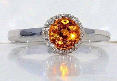 1 Ct Citrine & Diamond Round Ring .925 Sterling Silver Rhodium Finish