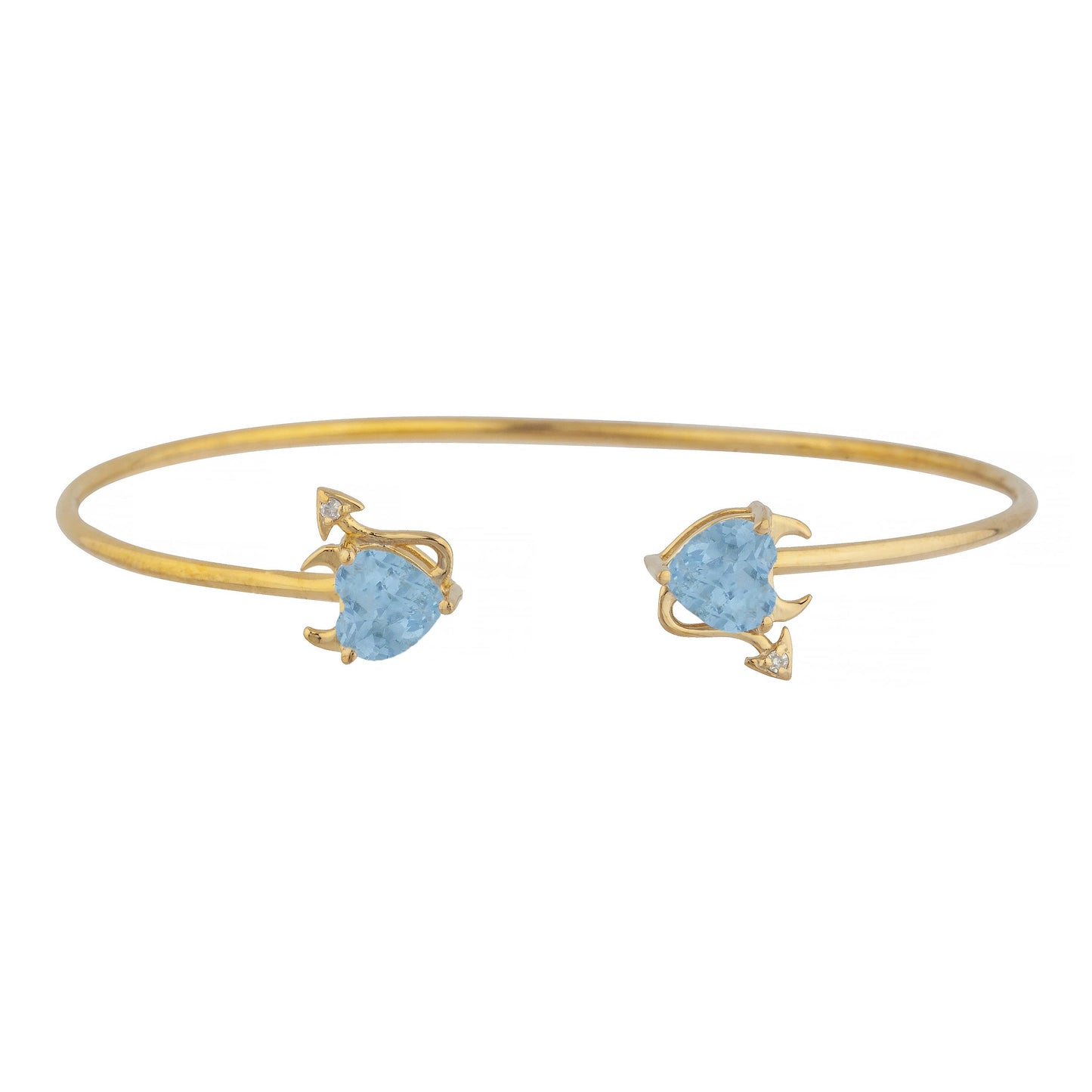 Blue Topaz & Diamond Devil Heart Bangle Bracelet 14Kt Yellow Gold Rose Gold Silver