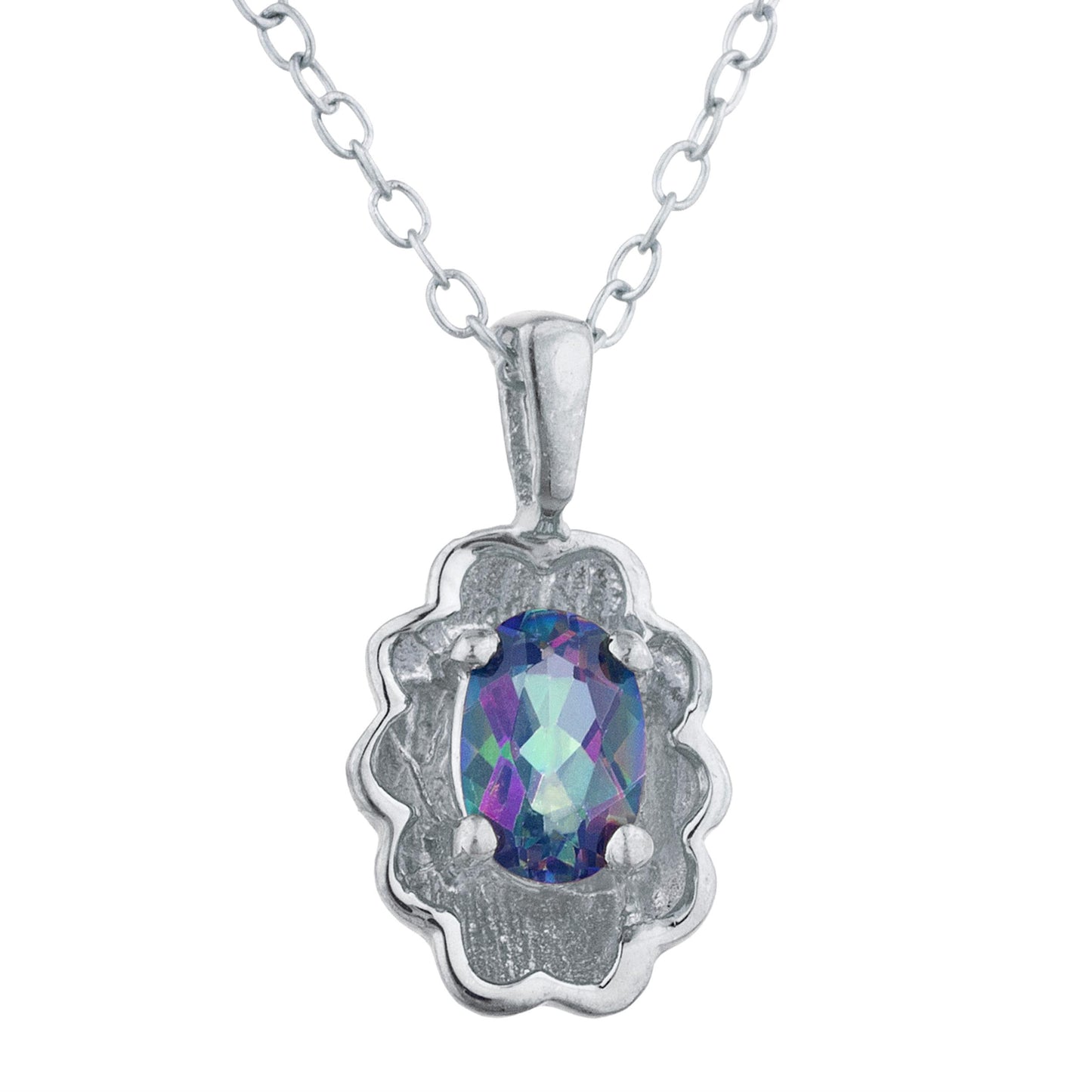 0.50 Ct Natural Mystic Topaz Oval Design Pendant .925 Sterling Silver