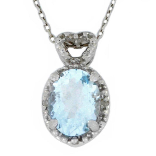 1.5 Ct Genuine Aquamarine & Diamond Oval Heart Pendant .925 Sterling Silver Rhodium Finish