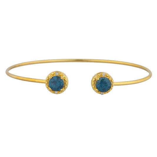 14Kt Yellow Gold Plated London Blue Topaz & Diamond Round Bangle Bracelet