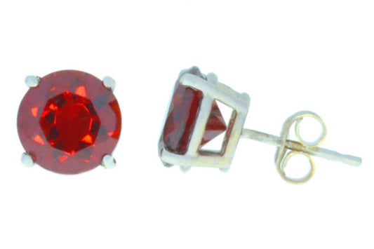 4 Ct Garnet Round Stud Earrings .925 Sterling Silver