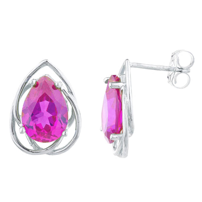 4 Ct Created Ruby Pear Teardrop Design Stud Earrings .925 Sterling Silver