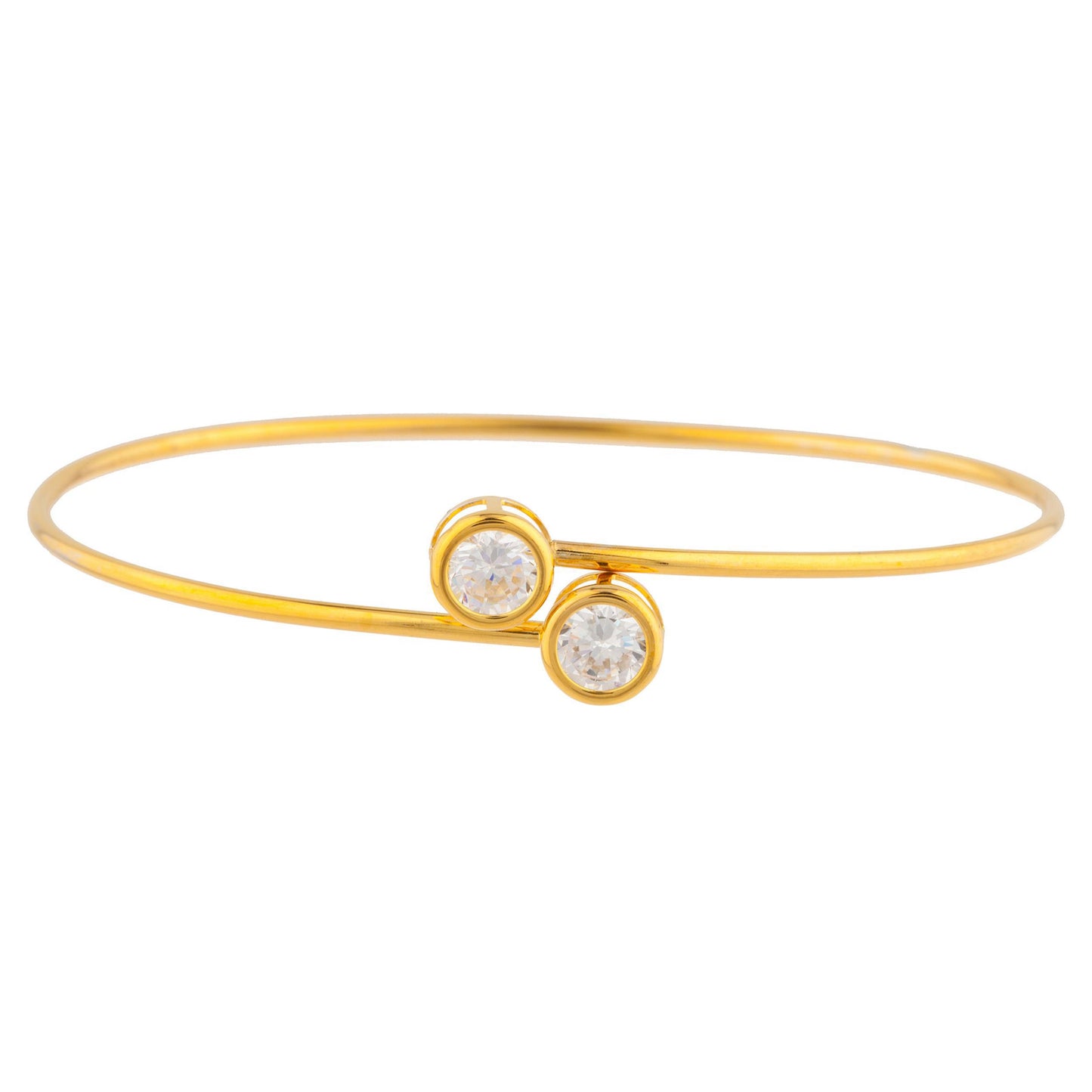 14Kt Gold Zirconia Round Bezel Bangle Bracelet