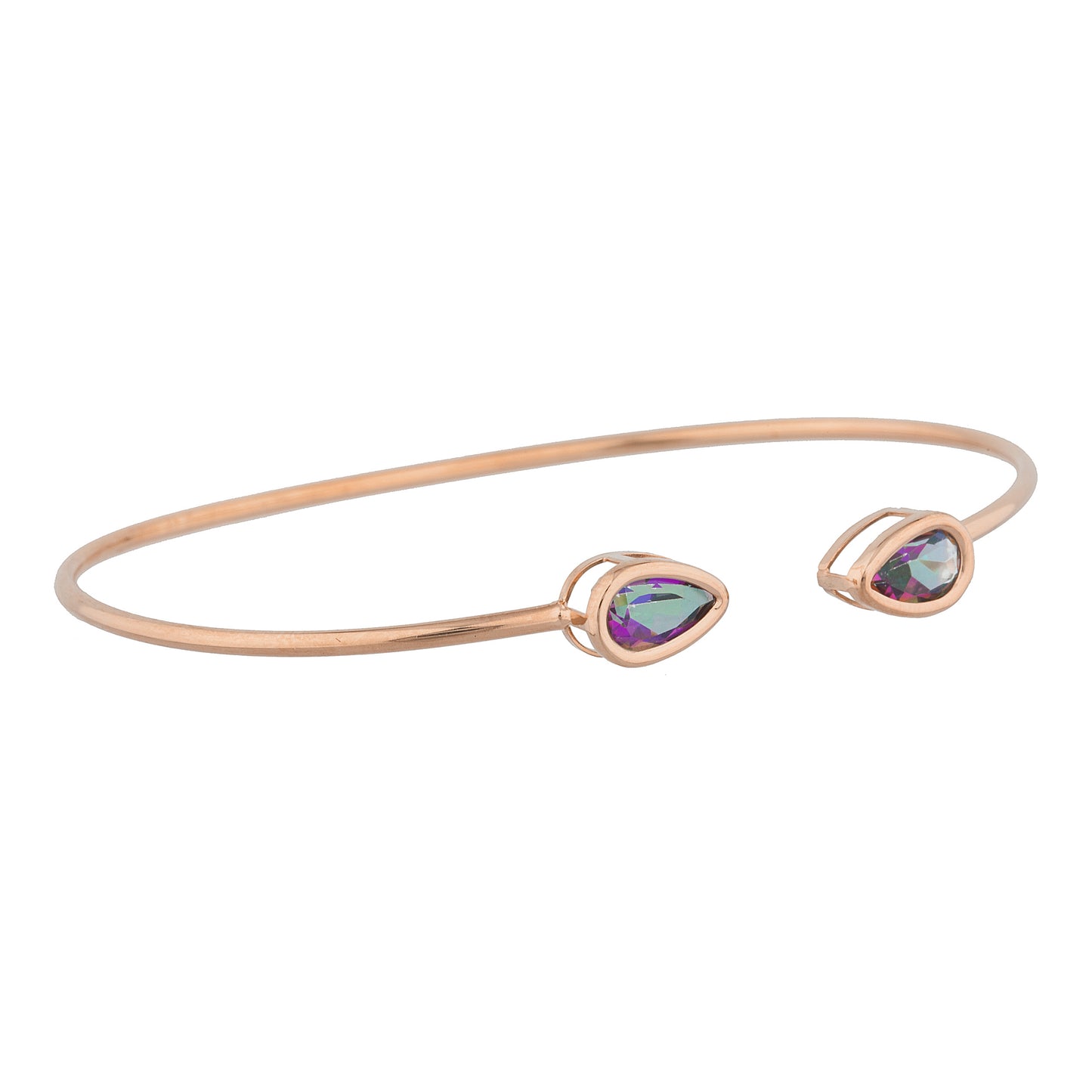 14Kt Rose Gold Plated Natural Mystic Topaz Pear Bezel Bangle Bracelet