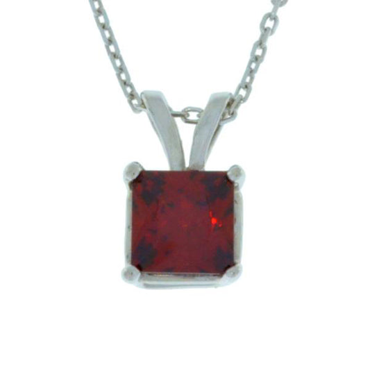 1 Ct Garnet Princess Cut Pendant .925 Sterling Silver Rhodium Finish