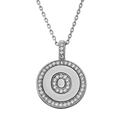 Letter O Micro Pave Initial CZ Pendant .925 Sterling Silver