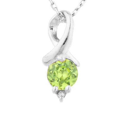 14Kt Gold Peridot & Diamond Round Design Pendant Necklace