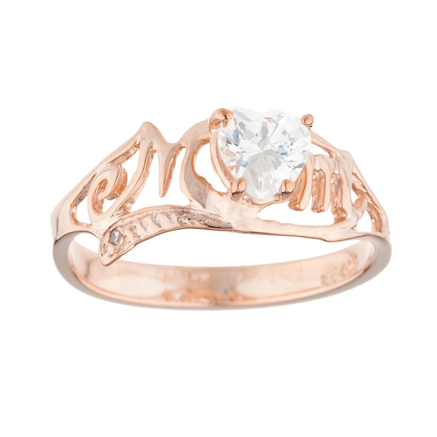 14Kt Gold Zirconia & Diamond Heart Mom Ring