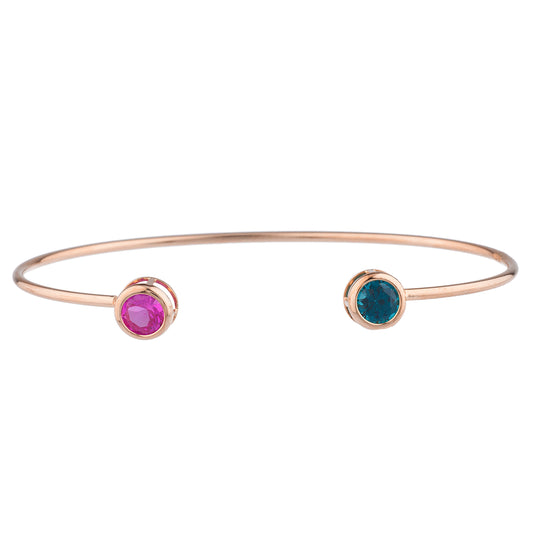 Pink Sapphire & London Blue Topaz Round Bezel Bangle Bracelet 14Kt Rose Gold Plated Over .925 Sterling Silver