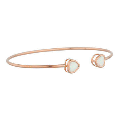 14Kt Rose Gold Plated Opal Heart Bezel Bangle Bracelet