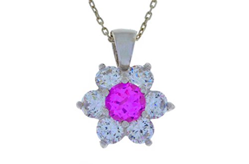 1.5 Ct Pink Sapphire & Zirconia Pendant .925 Sterling Silver Rhodium Finish