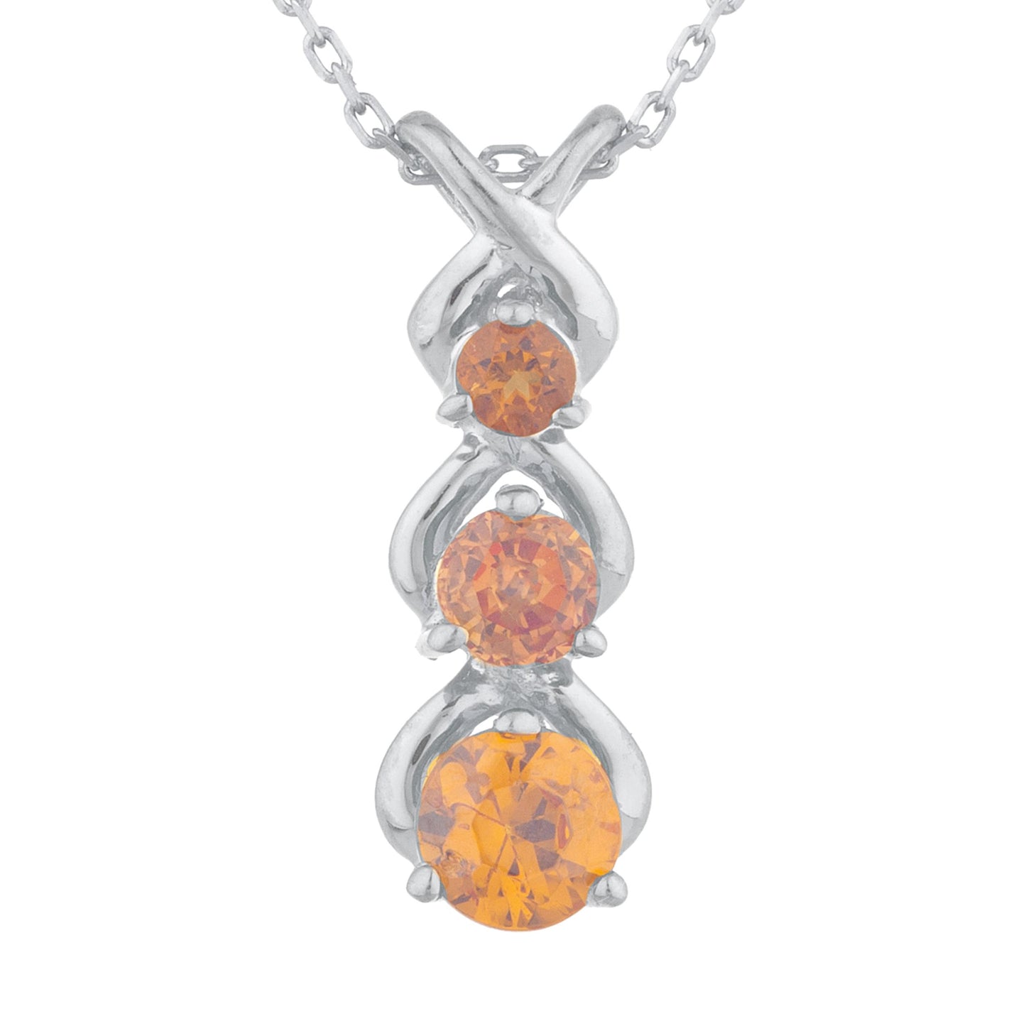 Orange Citrine Round Past Present Future Pendant .925 Sterling Silver