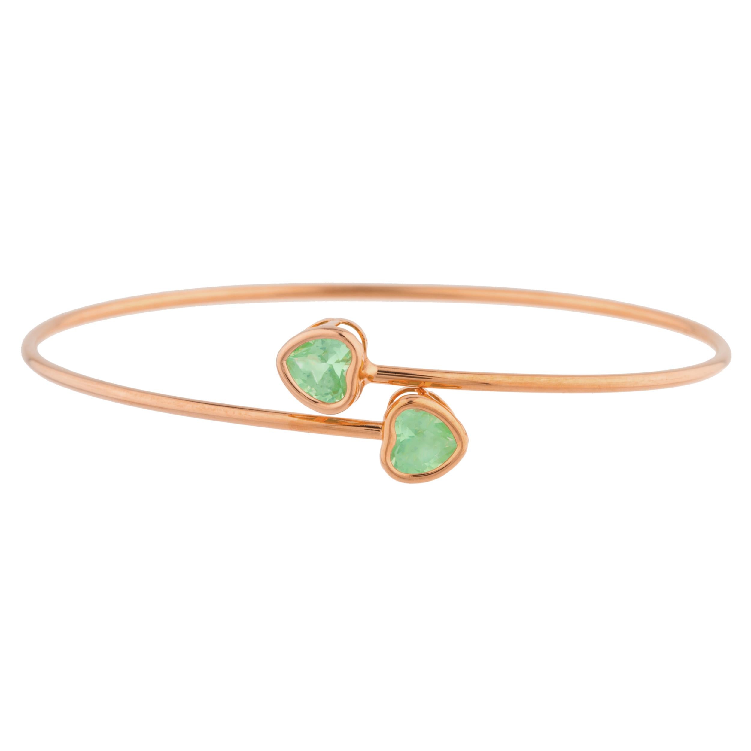 14Kt Gold Green Sapphire Heart Bezel Bangle Bracelet