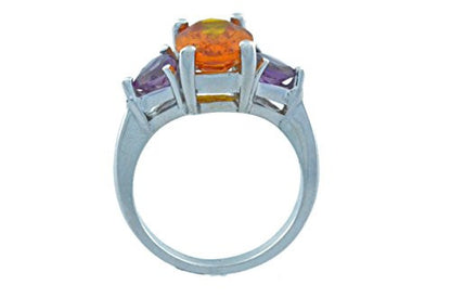 4 Ct Citrine Oval & Amethyst Heart Ring .925 Sterling Silver Rhodium Finish