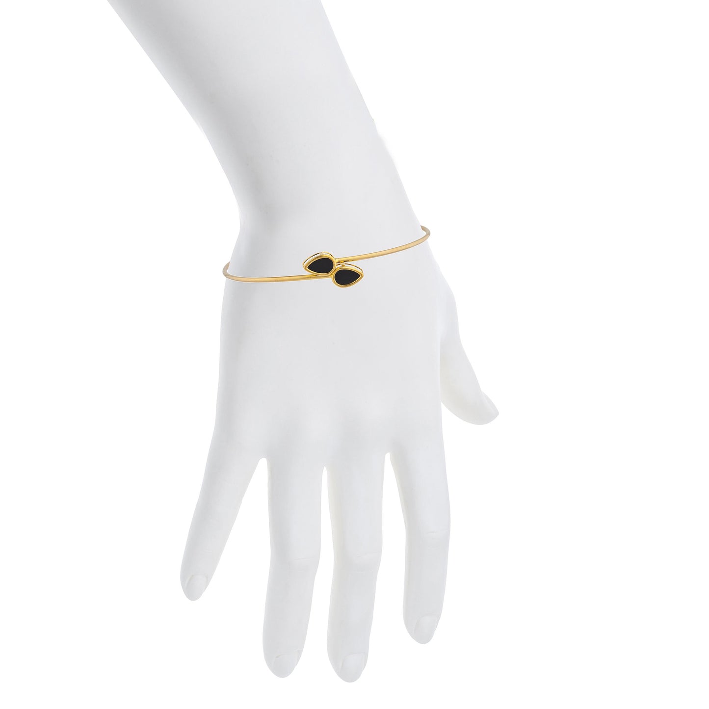 14Kt Yellow Gold Plated Genuine Black Onyx Pear Bezel Bangle Bracelet