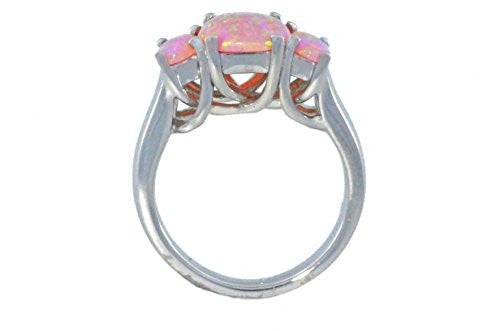 10x8mm Pink Opal Oval Ring .925 Sterling Silver Rhodium Finish