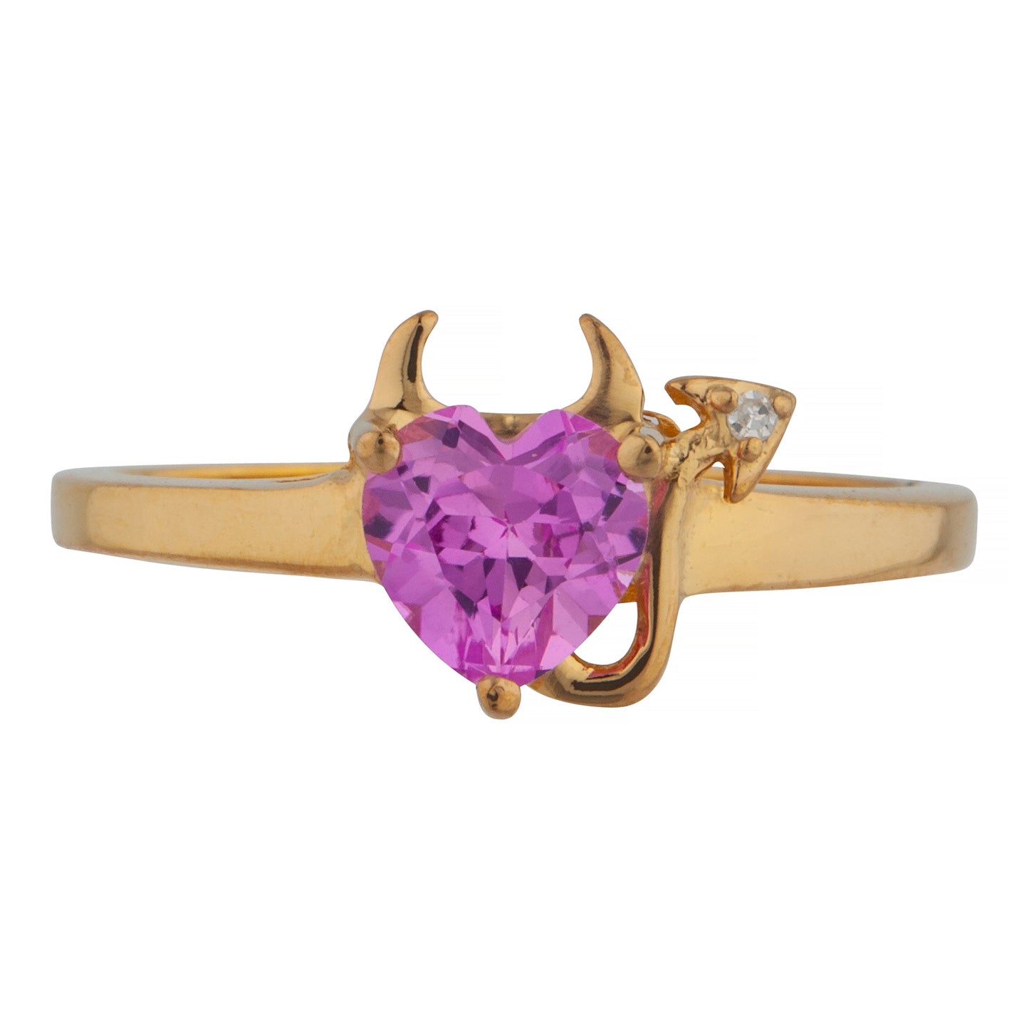 Pink Sapphire & Diamond Devil Heart Ring 14Kt Yellow Gold Rose Gold Silver