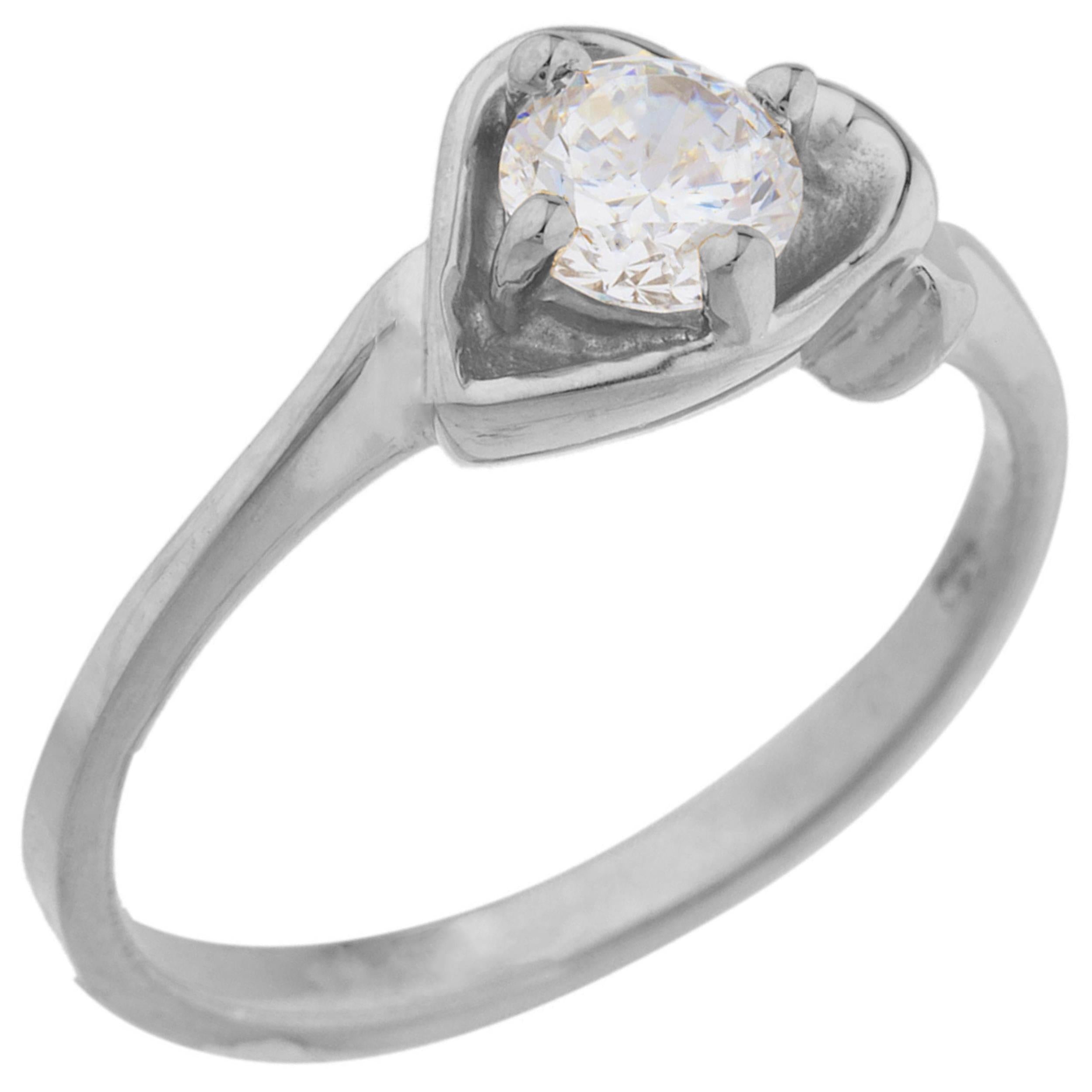 14Kt Gold White Sapphire Round Heart Ring