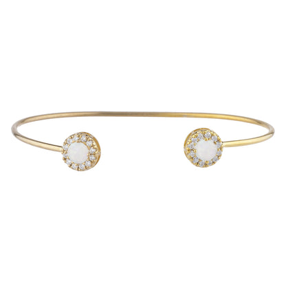 14Kt Gold Genuine Opal Halo Design Bangle Bracelet