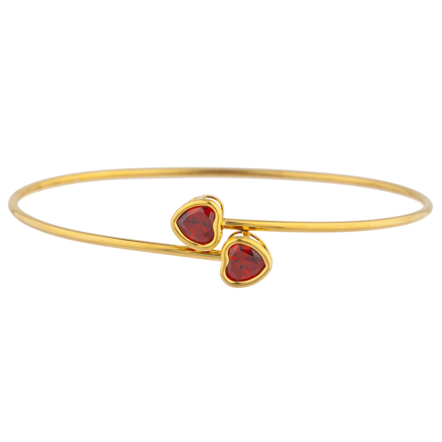 14Kt Gold Garnet Heart Bezel Bangle Bracelet