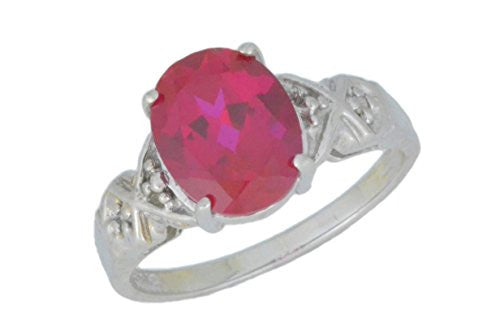 3 Ct Created Ruby & Diamond Oval Ring .925 Sterling Silver Rhodium Finish