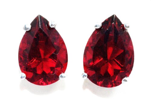 5 Carat Garnet Pear Stud Earrings .925 Sterling Silver