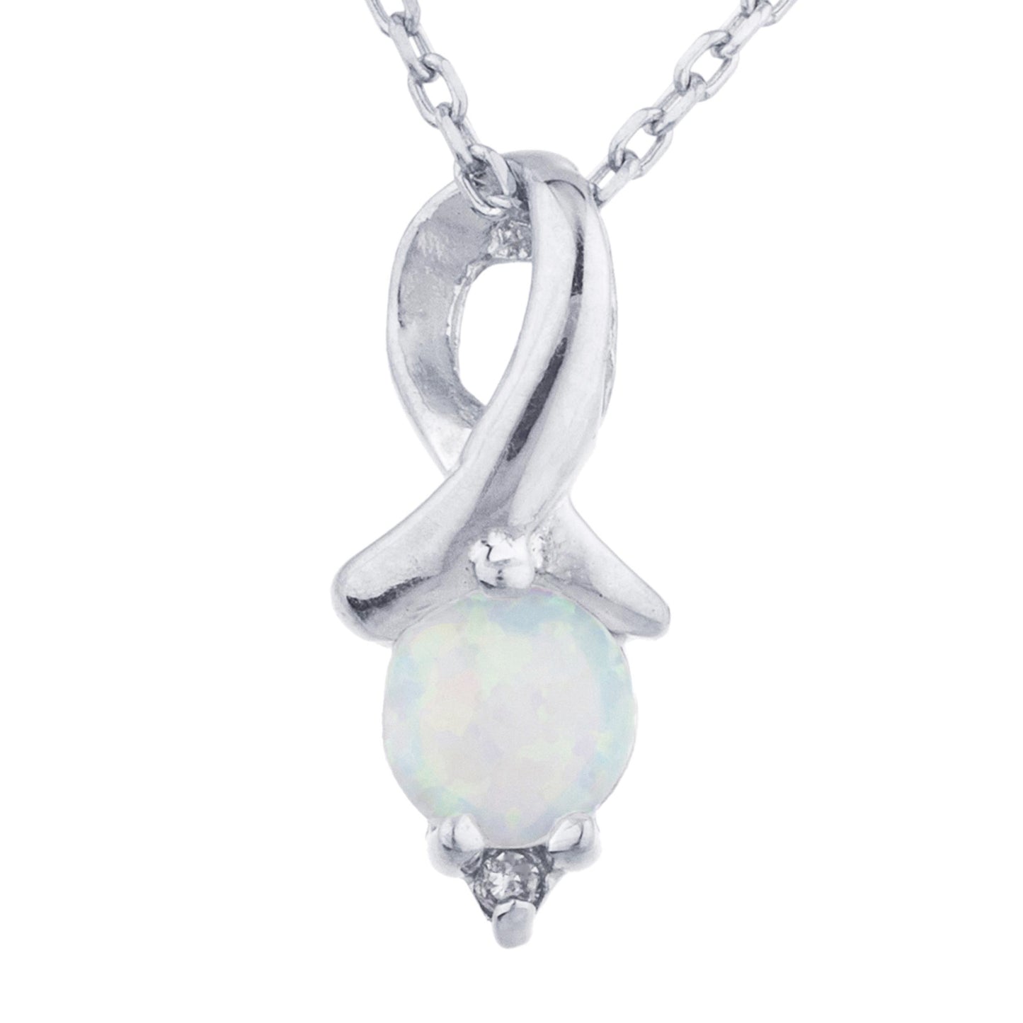 Genuine Opal & Diamond Round Design Pendant .925 Sterling Silver