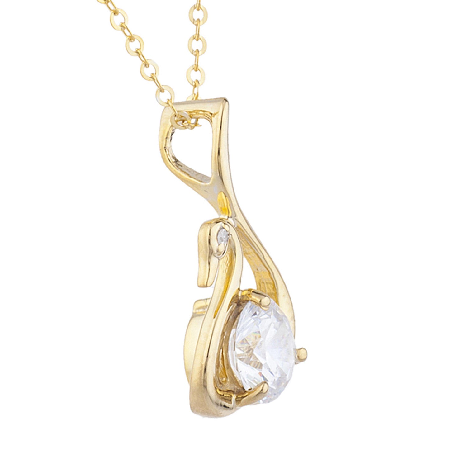 14Kt Yellow Gold Plated Zirconia & Diamond Swan Pendant