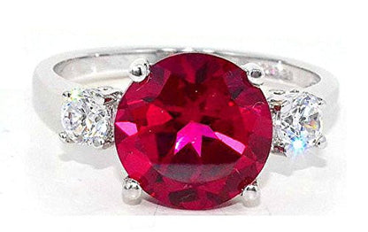 4 Ct Created Ruby & White Topaz Round Ring .925 Sterling Silver Rhodium Finish